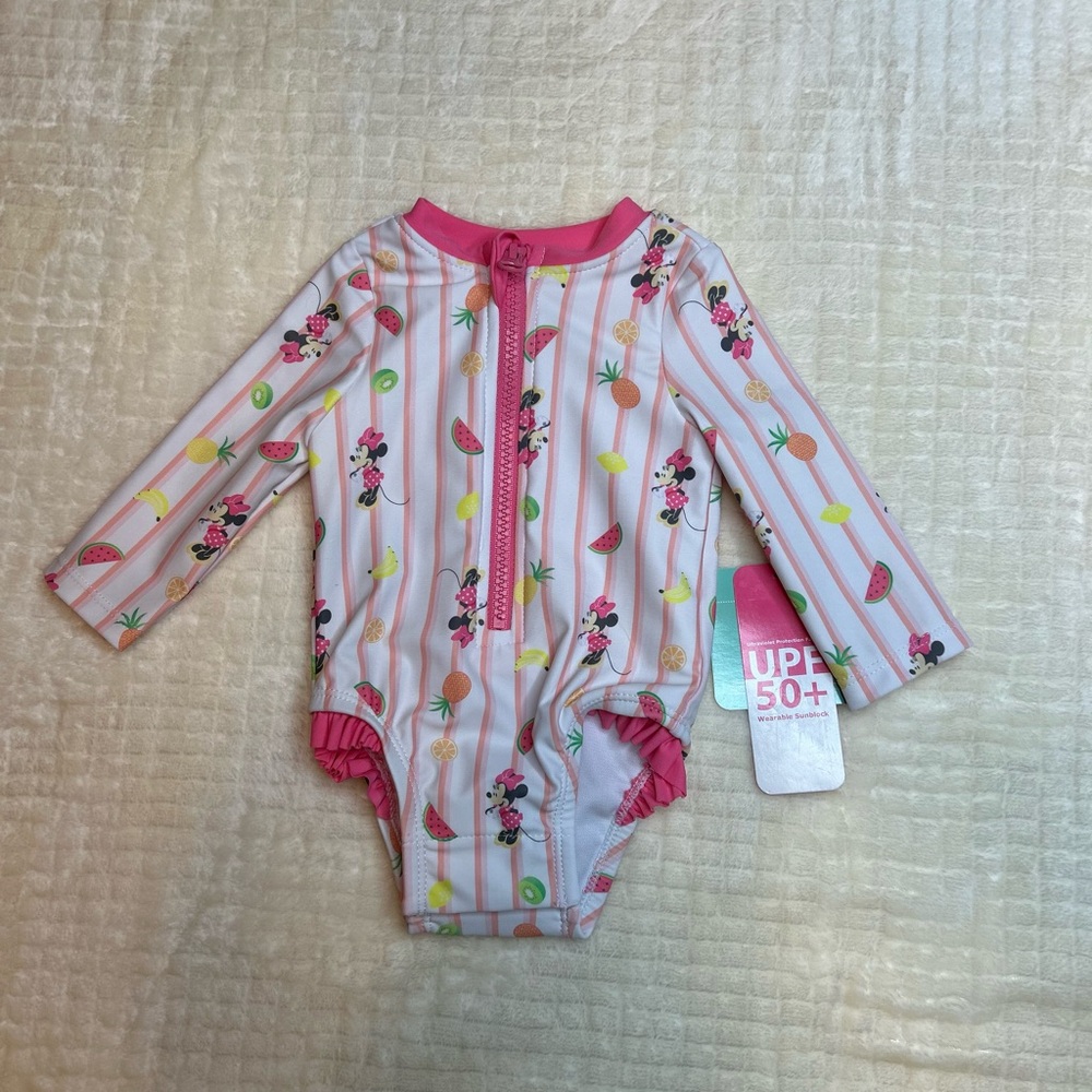 Disney Baby Pink and White Striped Swimsuit